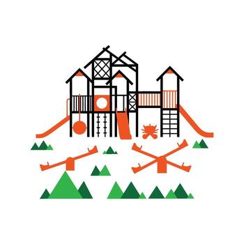 Modern playground design with slides climbing structures and seesaws for kids vector