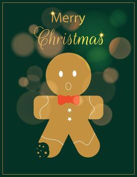 A seasonal greeting with a joyous welcome to the new year, a cheerful gingerbread figure, and a banner design set against a verdant backdrop. vector