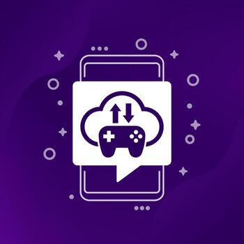game server icon with a phone, gamepad and cloud vector