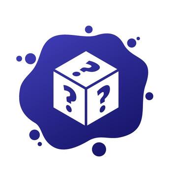cube with question marks, mystery box icon vector