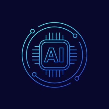 AI chipset icon, artificial intelligence technology linear design vector