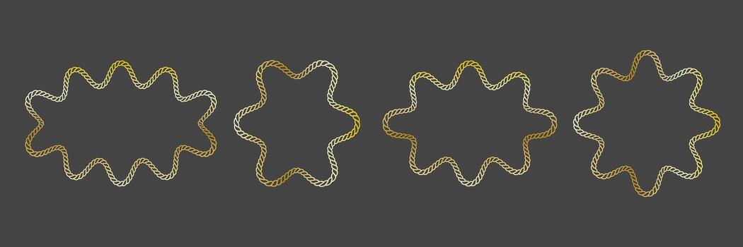 Set of decorative frames made of golden twisted rope in various star shapes. Element for certificates, awards, festive invitations, events vector