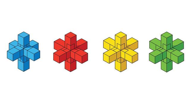 Four colored cubes are arranged in a row vector