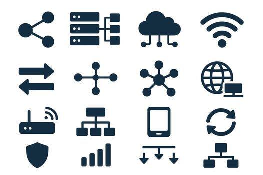Tech Network Connection Collection of Digital Networking, Connectivity Tech Symbols vector