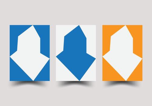 Three abstract geometric shapes with distinct color block backgrounds offering design versatility vector