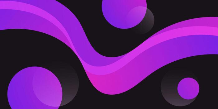 Abstract colorful purple wave and circle gradient shapes pattern on dark color background. Cool element banner for graphic design. vector