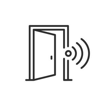 smart door icon, unlock door and open, thin line web symbol on white background editable stroke illustration eps10 vector