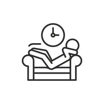 icon of free time on sofa, taking a nap after work, hands behind head, relaxation line symbol on white background editable stroke illustration eps10 vector