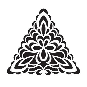 Bold Ornamental Triangular Mandala Repeating Symmetrical Motifs Intricate Detailing Pure Black Silhouette Centered On White Background vector