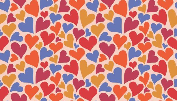 Seamless pattern with different heart shapes in playful and decorative style. vector