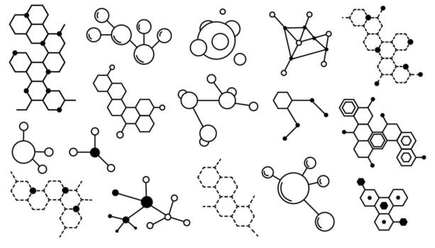 Thin line molecular structure set with minimal geometric style. vector