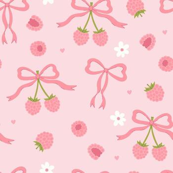 Pink raspberry pattern with bows vector