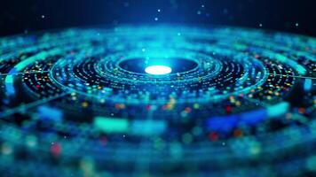 abstrato hud animação com néon círculos e dados fluxo. looping movimento. video