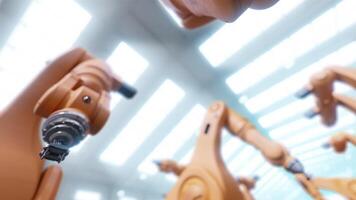 automated production of microchips using automated manipulators on the production line video