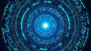 informatica hud animazione ciclo continuo con neon cerchi, dati flussi, e alto Tech visualizzazione. grande per ai, sicurezza informatica, e digitale futuro temi. video