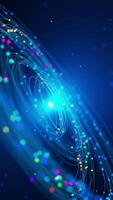 astratto ciclo continuo animazione di luminosa blu luce, galassia turbine e colorato particelle. cosmico spazio, futuristico dati fluire, digitale energia movimento. video