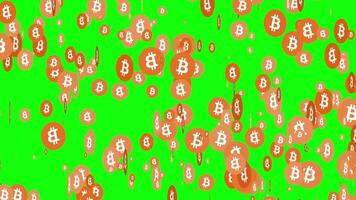 Bitcoin animiert Partikel im Grün Hintergrund. video