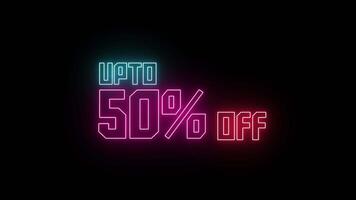 Flickering 50 percent Text animation with neon light. Luminous and shimmering haze inside the letters of the text Big Sale. Big Sale neon sign. video
