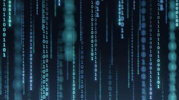 digitale binario codice flussi giù contro un' buio fondale nel un' loopable 3d animazione. video