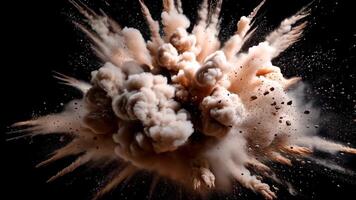 tät explosion med rök, smuts, damm, pulver, och skräp spricker dynamiskt i kraftfull moln visa som visar i hög grad realistisk energi och rörelse video