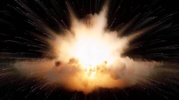 radiell explosion med ljus vit ljus och dynamisk rök brista, brand och mörk bakgrund skapande kraftfull, dramatisk energi och visuell effekt brista video