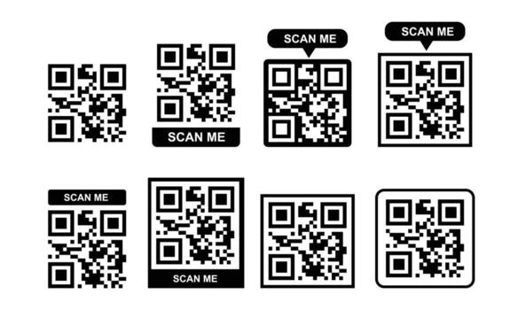 art of various qr codes with scan me labels vector