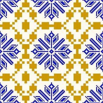Native fabric pattern in pixel style, seamless design vector