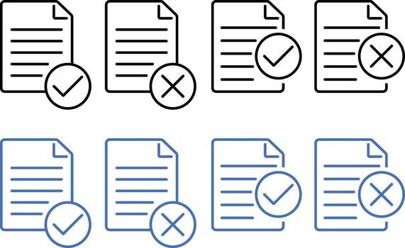 document icon set. Agreement file symbol. containing check mark, cross mark. Paper documents icons. Folder written paper vector