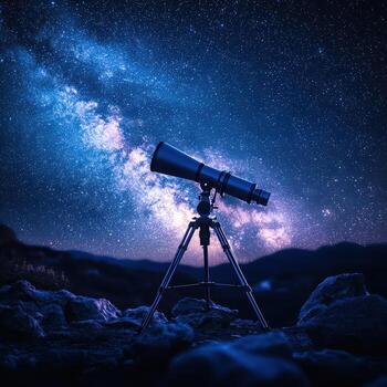 Telescope Under Starry Sky with Milky Way Galaxy in Background photo