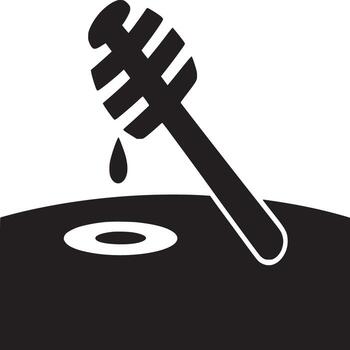 Black and white graphic of a honey dipper dripping into a pool on a contrasting background design vector