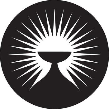 A black and white graphic design featuring a chalice shape surrounded by radiating lines in a circle vector