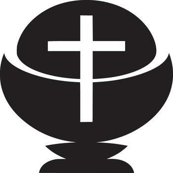 A simple black and white graphic of a chalice with a cross inside on a plain white background art vector