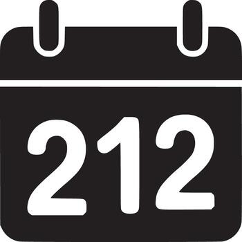 A black calendar icon showing the number two hundred twelve on a white background illustration vector