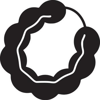 A black and white graphic of a circular shape resembling a chain or linked bubbles on a white background vector