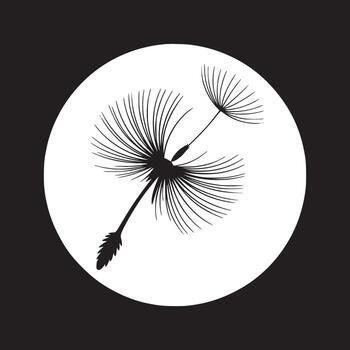 Silhouette of a dandelion seed head against a white circle on a black background design element vector
