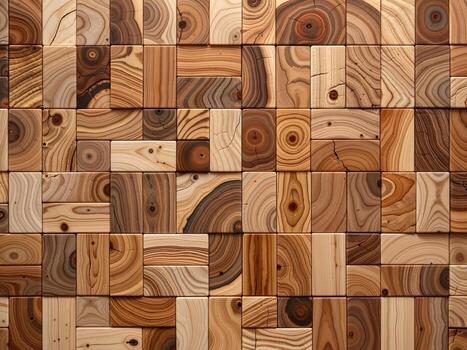 Arrangement of Wooden Planks Forming a Decorative Texture with Circular Patterns photo