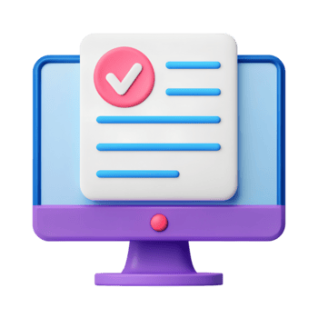 alegre 3d hacer de computadora pantalla mostrando terminado Lista de Verificación, simbolizando exitoso en línea tarea terminación y positivo digital experiencia png