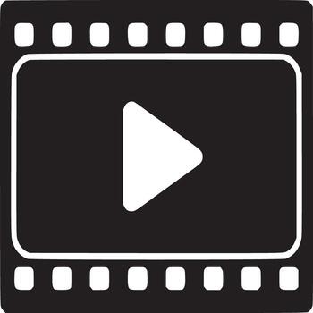 A black film strip with a white play button in the middle on a white plain background view vector