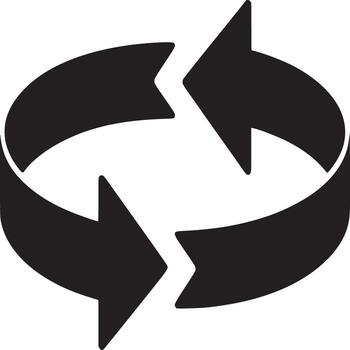 A graphic illustration of two black arrows rotating in a circular motion on a white background vector