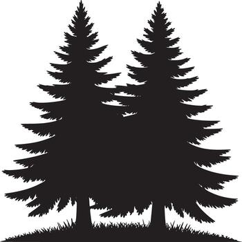 dos hojas perennes arboles en silueta en contra un blanco antecedentes con césped a el base de el arboles vector