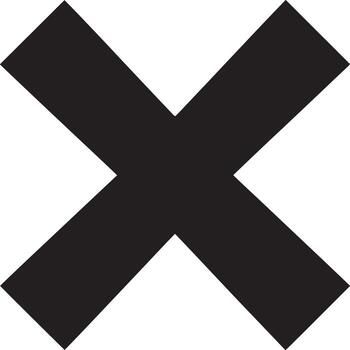 A bold black x shape against a plain white background in a simple graphic design illustration vector