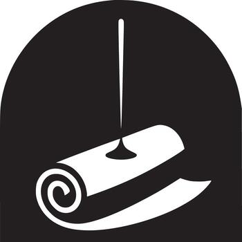 A black and white graphic of a rolled up object with a liquid dripping onto it inside of a black arch vector