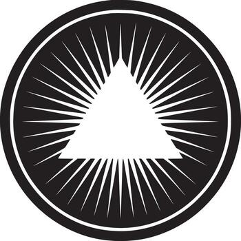 A graphic design featuring a white triangle inside a black circle with radiating lines around it vector