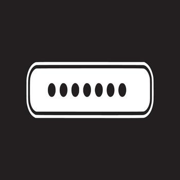 A white rectangle with rounded corners containing seven black circles on a black background design element vector