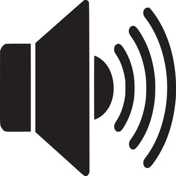 Black and white illustration of a speaker icon with sound waves on a white background design element vector