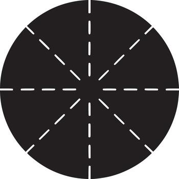 A black circle with eight white dashed lines radiating from the center on a white background art vector