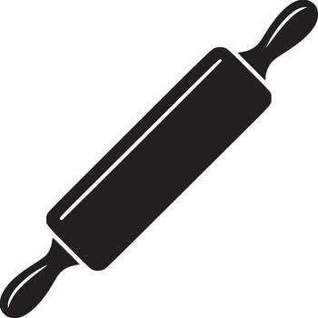 A black and white graphic illustration of a rolling pin on a plain white background space image vector