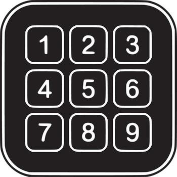Illustration of a black square with rounded corners containing a number pad layout design element vector