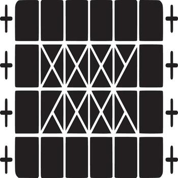 A grid pattern with black squares and white triangles and crosses on a white background design art vector