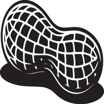 A stylized black and white illustration of a peanut with a grid pattern and a drop shadow effect vector